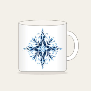 Frosted Crystal Lines in Ice Blue Mug in white: Fine frosted crystal lines in ice blue and white across a deep navy ground.
