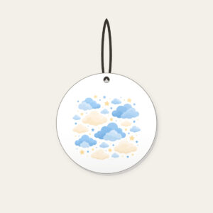 Cloudy Night Sky with Tiny Stars Ceramic Ornament in white: Gentle clouds and tiny stars drift across blue and cream.
