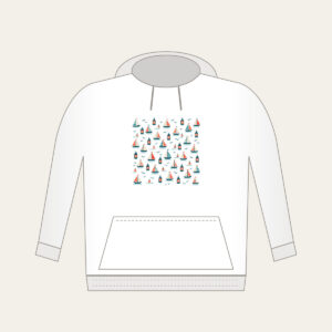 Tiny Sailboats and Harbour Lanterns Hoodie in white: Tiny sailboats and harbour lanterns repeat in teal, coral and cream.