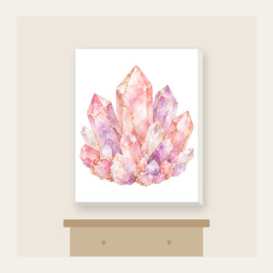 Rose Quartz Crystal Pattern Canvas Print in white: A rose quartz crystal pattern in blush, lilac and white with fine gold lines.