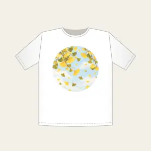 Falling Ginkgo Leaves T-Shirt in white: Ginkgo leaves drift down in butter yellow and olive across a pale, pastel sky.