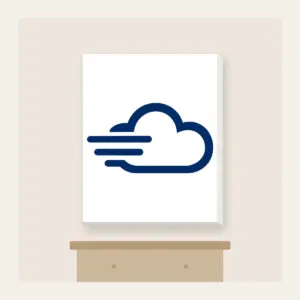 Speed Cloud Canvas Print in white: A stylised cloud with three speed lines in navy and white.