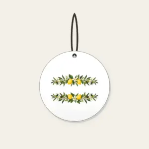 Olive and Lemon Branch Border Ceramic Ornament in white: Olive and lemon branches run along both long edges in green, gold and cream.
