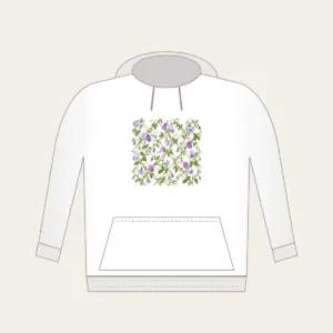 Sweet Peas Climbing a Lattice Hoodie in white: Sweet peas climb an all-over lattice in lilac and green on cream.