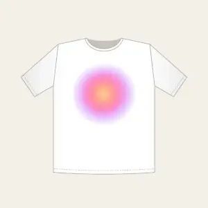 Apricot to Rose to Lilac Gradient T-Shirt in white: A gentle gradient from apricot to rose to pale lilac, with a fine speckle.