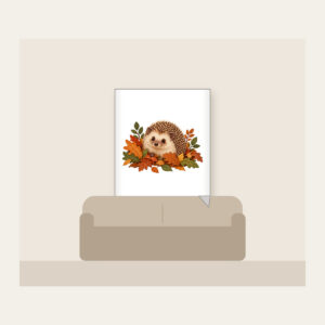 Hedgehog Among Fallen Leaves Fleece Blanket in white: A small hedgehog wanders among fallen leaves in brown, rust and green.