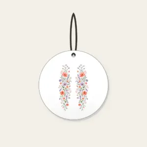 Drifting Wildflowers in Coral and Lilac Ceramic Ornament in white: Wildflowers in coral, lilac and sage drift in long lines across the artwork.