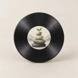 Pebble Cairn Phone Grip with stacked cairn stones with a tiny sprout on top in grey, sand and green