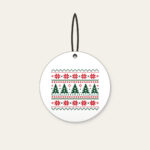 Fair Isle Pines and Stars in Red Ceramic Ornament in white: Knit-inspired rows of pines and stars in red, cream and green repeat in tidy bands.