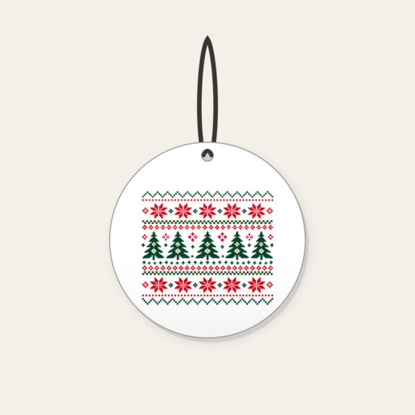 Product image Fair Isle Pines and Stars in Red Ceramic Ornament