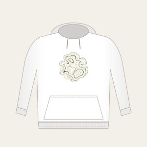 Moss and Sand Contour Map Lines Hoodie in white: Flowing contour lines in moss, sand and cream, with a single tiny star tucked among them.
