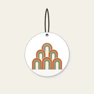 Terracotta Nested Arches Ceramic Ornament in white: A repeat of nested arches in terracotta, sage and cream.