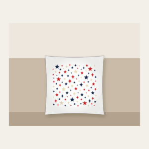 Small Stars and Diamonds Repeat in Navy Pillow in white: A repeat of small stars and diamonds in navy, red and cream.