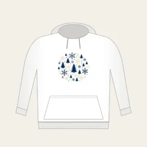 Snowflakes and Pines in Navy and Cream Hoodie in white: Snowflakes and pines repeat in navy and cream.