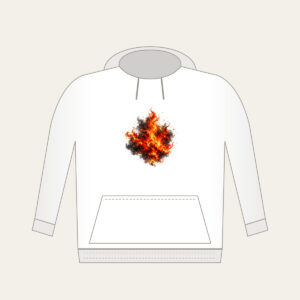 Glowing Embers over Charcoal Hoodie in white: Glowing embers in orange, red and gold drift over charcoal with a smoky gradient.