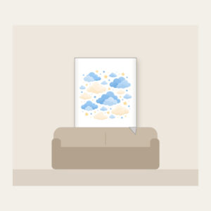 Cloudy Night Sky with Tiny Stars Fleece Blanket in white: Gentle clouds and tiny stars drift across blue and cream.