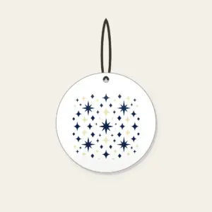 Navy and Cream Diamonds and Stars Ceramic Ornament in white: Diamonds and stars repeat across the artwork in navy and cream.