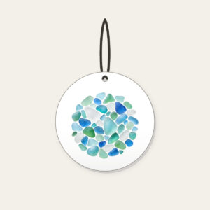 Sea-Glass Pebbles in Blues and Greens Ceramic Ornament in white: Rounded sea-glass pebbles in pale blues, greens and frosted white.
