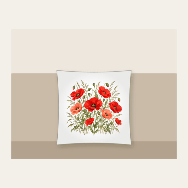 Product image Poppies and Tall Grasses on Cream Pillow
