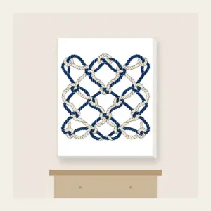Navy Rope Knot Lines Canvas Print in white: Rope knot lines weave across the artwork in navy and cream.