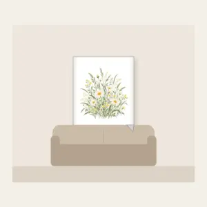 Meadow Grass and Daisy Field Fleece Blanket in white: A flat meadow of swaying grasses and small daisies in sage, cream and butter yellow.