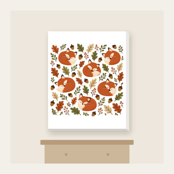 Product image Curled Foxes, Acorns and Leaves Canvas Print