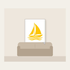 Little Sailboat on Three Ripples Fleece Blanket in white: A white and yellow sailboat glides above three ripple lines.
