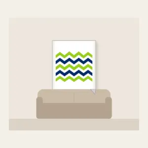 Lime and Navy Zigzag Bands Fleece Blanket in white: Bold zigzag bands in lime, white and navy sweep across the artwork.