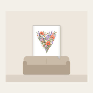 Wildflower Meadow in Coral and Lilac Fleece Blanket in white: A single tall wildflower meadow in coral, lilac, green and cream narrows to a point at the lower edge.