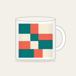 Teal, Coral and Cream Color Blocks Mug in white: Color blocks in teal, coral and cream sit side by side.