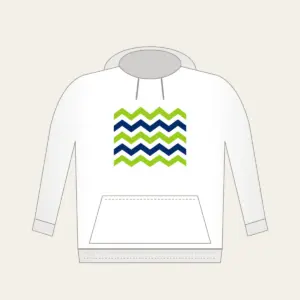Lime and Navy Zigzag Bands Hoodie in white: Bold zigzag bands in lime, white and navy sweep across the artwork.