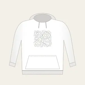 Topographic Contour Lines with a Single Peak Hoodie in white: Topographic contour lines in slate and cream with one small peak mark.