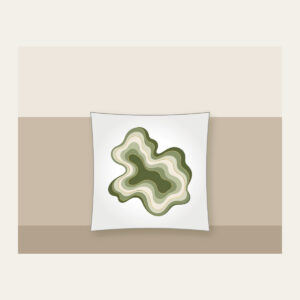 Moss Contour Lines with a Gold Thread Pillow in white: Moss contour lines in olive, sage and cream are traced with one thin gold line.
