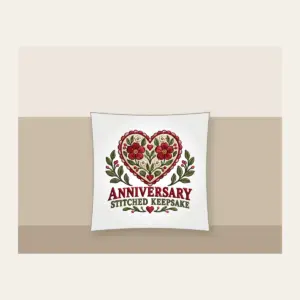 ANNIVERSARY STITCHED KEEPSAKE Pillow in white