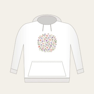 Pressed Posies in Blush and Lavender Hoodie in white: All-over pressed posies in blush, lavender and sage.