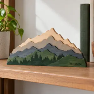 Five-layer wooden block with a layered mountain range design