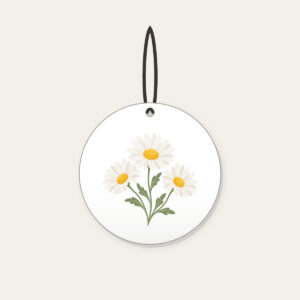 Chain of Three Daisies Ceramic Ornament in white: Three daisies in white and butter yellow link along a single sage stem.