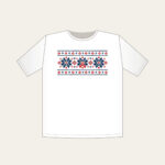 Fair Isle Snowflake Band T-Shirt in white: A Fair Isle-style band of snowflakes and small diamonds in navy, cream and red.