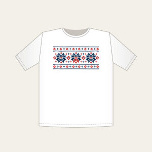 Fair Isle Snowflake Band T-Shirt in white: A Fair Isle-style band of snowflakes and small diamonds in navy, cream and red.