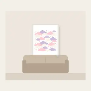 Lilac Cloud Rows Fleece Blanket in white: Rows of clouds in lilac, blush and cream with small stars between.