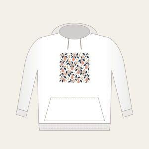Pear Branches and Crescent Moons Hoodie in white: Pear branches, tiny crescent moons and stars repeat in dusty rose, gold and deep navy.