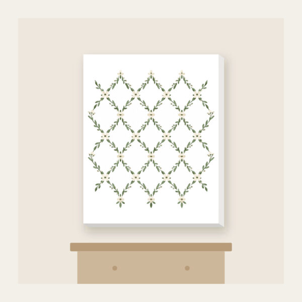 Product image Sage Lattice Diamonds with Tiny Blossoms Canvas Print