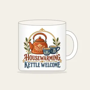 HOUSEWARMING KETTLE WELCOME Mug in white