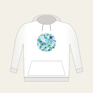Sea-Glass Pebbles in Blues and Greens Hoodie in white: Rounded sea-glass pebbles in pale blues, greens and frosted white.