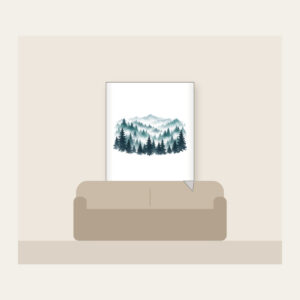 Pine Rows Fading into Mist Fleece Blanket in white: Rows of pine silhouettes recede into mist in slate, teal and white.