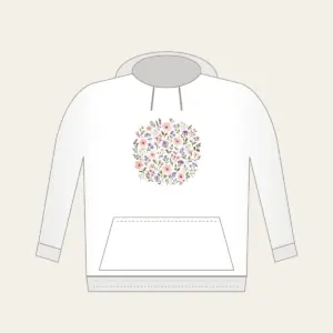 Pressed Posies in Blush and Lavender Hoodie in white: All-over pressed posies in blush, lavender and sage.