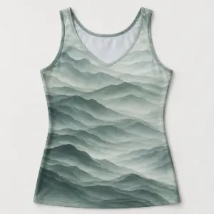 Misty Ridge Women's Tank Top with all-over layered ridges in a grey-green mist gradient