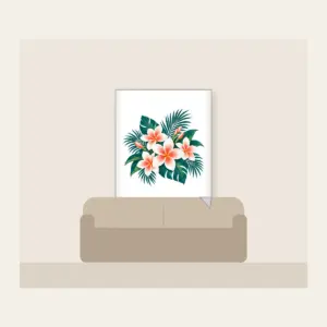 Plumeria and Palm Leaves on Deep Teal Fleece Blanket in white: White and coral plumeria blossoms and palm leaves glow against a deep teal base.