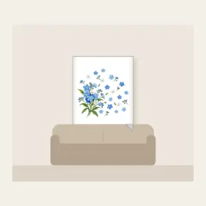Forget-Me-Not Scatter Fleece Blanket in white: Small forget-me-not flowers in blue and white drift across the space, with a larger sprig in one corner.