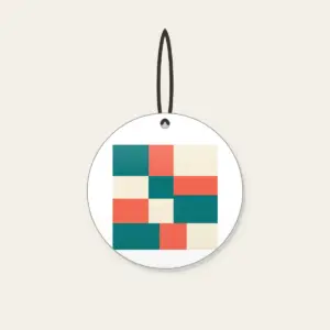 Teal, Coral and Cream Color Blocks Ceramic Ornament in white: Color blocks in teal, coral and cream sit side by side.